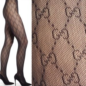 Gucci Intarsia Fishnet Tights Interlocking GG Black sz L